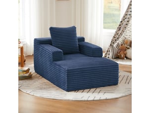 Chaise longue canapé en velours côtelé - méridienne confortable sans montage fauteuil relax de salon et bureau 1 place - bleu