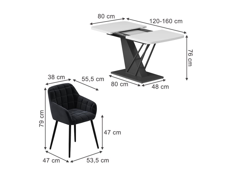  Vicco ensemble de table à manger, blancnoir, 120x80cm avec 4 chaises de salle à manger  - Conforama B