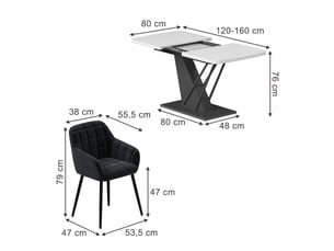 Vicco ensemble de table à manger, blancnoir, 120x80cm avec 4 chaises de salle à manger