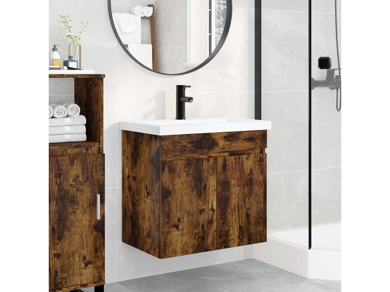 Meuble de rangement salle de bain avec robinet chêne fumé shl1166 - Conforama B