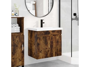 Meuble de rangement salle de bain avec robinet chêne fumé shl1166