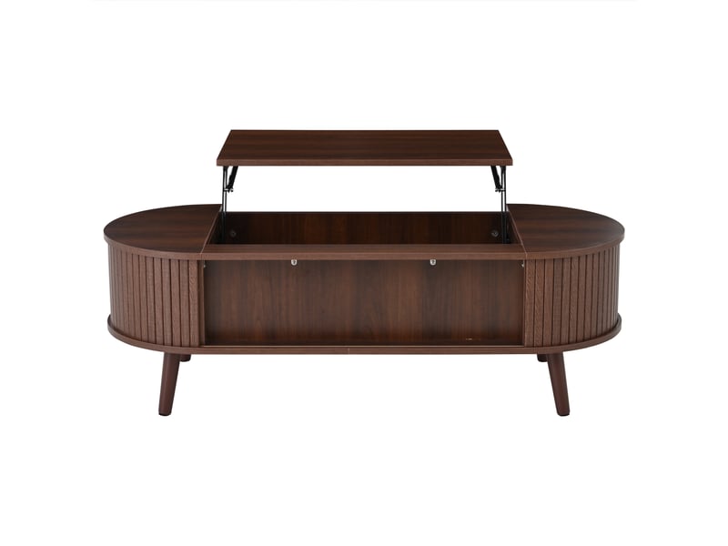  Table basse relevable 120 x 50 cm noyer en mdf, hauteur 39,5 à 53,5 cm, rangement caché et 4 pieds en bois  - Conforama A