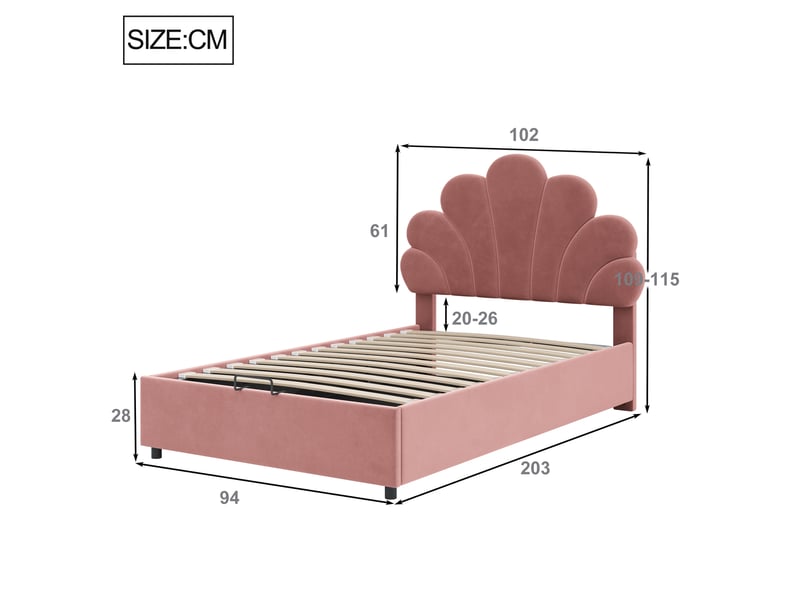  Lit enfant 90x200cm,lit coffre en velours avec tête de lit réglable en hauteur,en forme de fleur,rose lit enfant rose - Conforama C