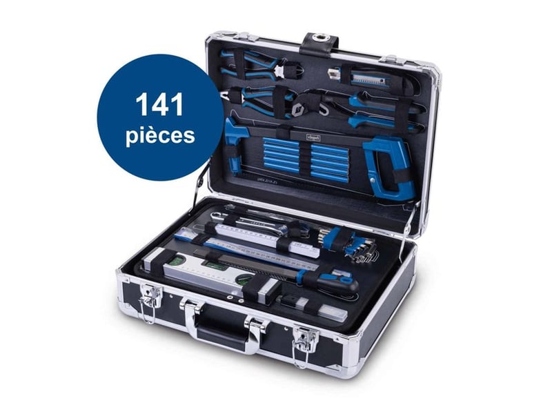  Coffret outils scheppach tb200 141 pieces chrome vanadium aluminium noir verrouillable 5909330900 - Conforama A