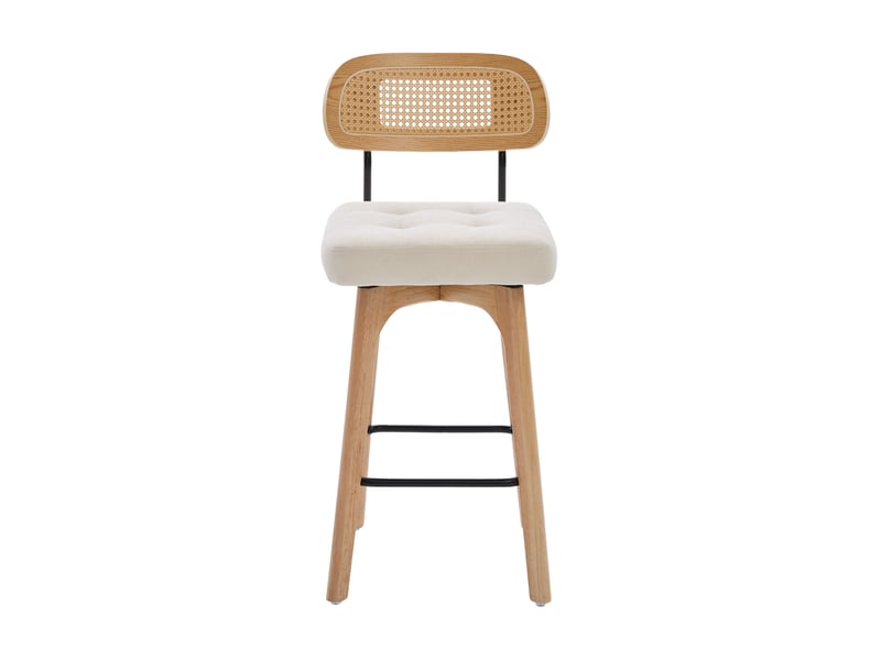  Lot de 2 tabourets de bar 44 x 51 x 96 cm beige en chenille, pivotants à 360 degrés avec dossier en rotin  - Conforama A