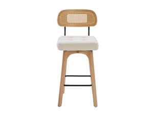 Lot de 2 tabourets de bar 44 x 51 x 96 cm beige en chenille, pivotants à 360 degrés avec dossier en rotin