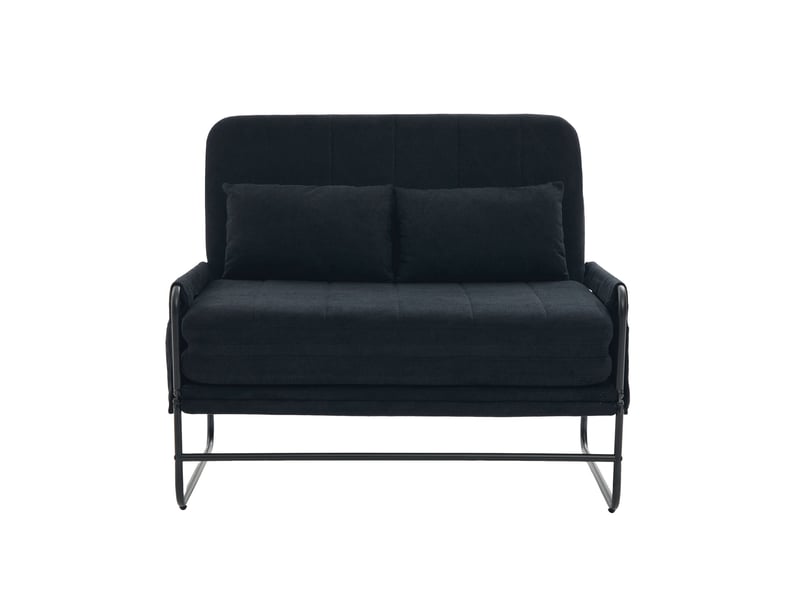  Canapé convertible 2 places avec poches latérales et structure en métal, en chenille noir, 104 × 85 × 92 cm  - Conforama A