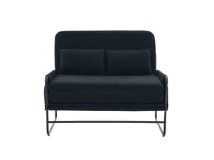 Canapé convertible 2 places avec poches latérales et structure en métal, en chenille noir, 104 × 85 × 92 cm