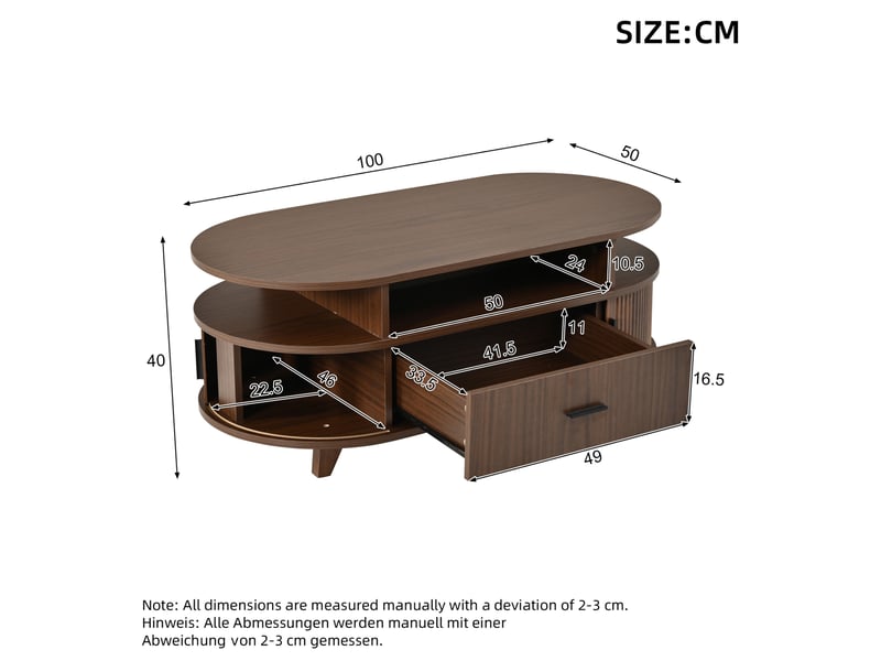  Table basse ovale 100x50x40 cm avec tiroir et rangements coloris noyer  - Conforama C