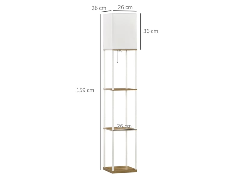  Lampadaire avec 3 niveaux de rangement 26x26x159 cm mdf métal blanc et marron  - Conforama C