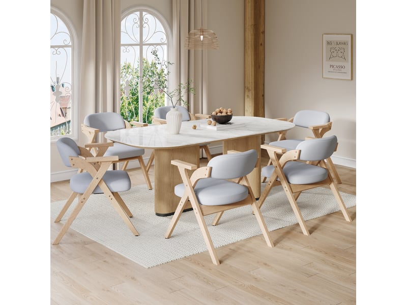  Lot de 4 chaises de salle à manger pliables avec accoudoirs et dossier rembourré en bois et lin gris  - Conforama E