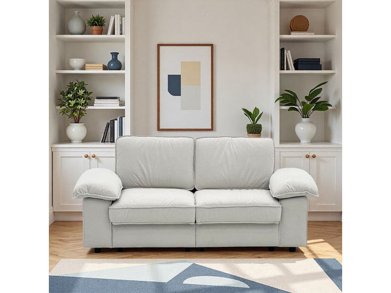  Canapé contemporain - sofa 8813-1 - blanc crème - accoudoirs larges - rangement sous le siège blanc - Conforama C