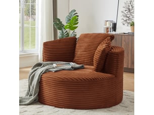 Fauteuil nuage rond 1 place en velours côtelé orange