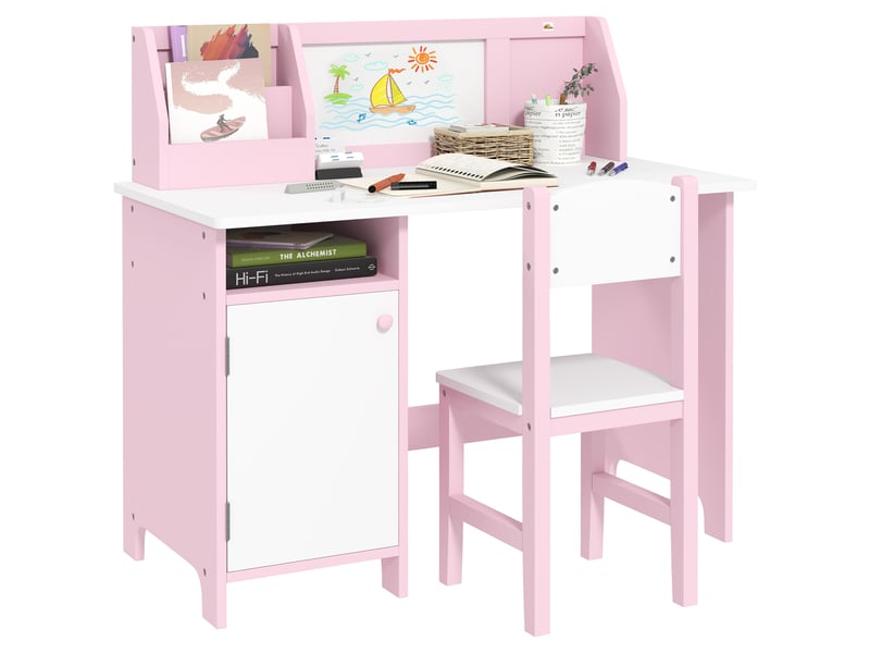  Ensemble table et chaise pour enfant avec tableau blanc - bureau pour enfant +5 ans - 90l x 45l x 85h cm rose  - Conforama A