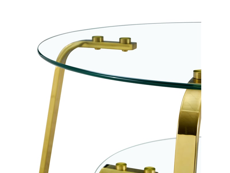  Table basse à deux niveaux avec rangement pour salon en métal et verre, finition dorée  - Conforama D