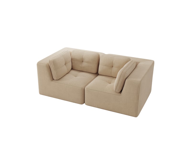  Canapé d'angle modulaire sans armature avec assise profonde et larges accoudoirs en velours côtelé beige  - Conforama A
