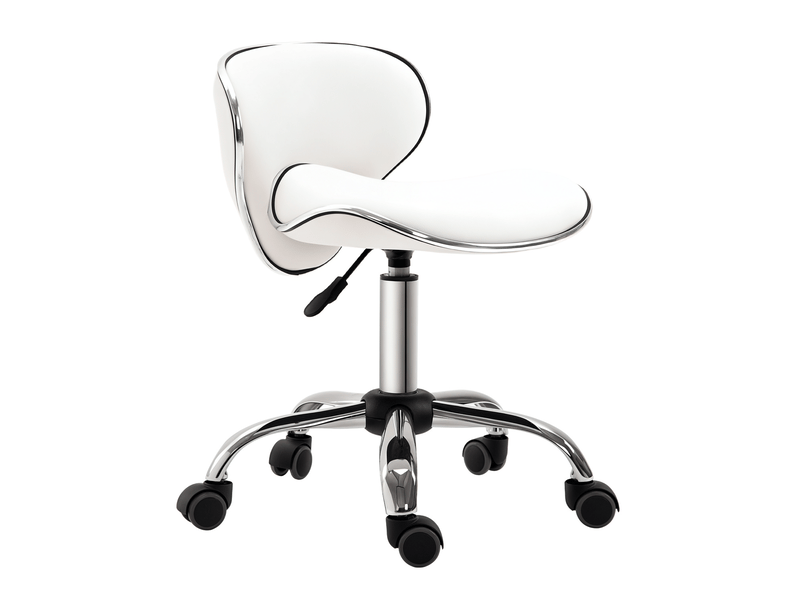  Tabouret à roulettes de travail avec hauteur réglable 44-56 cm et dossier pivotant 360° en blanc  - Conforama A