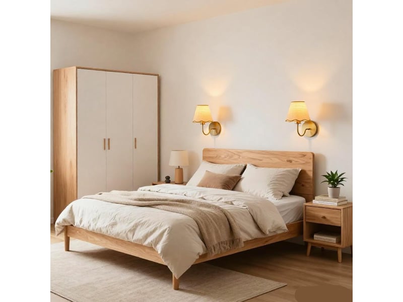  Lot de 2 appliques murales sans fil à piles, dorées avec abat-jour en rotin, ampoules non incluses  - Conforama C