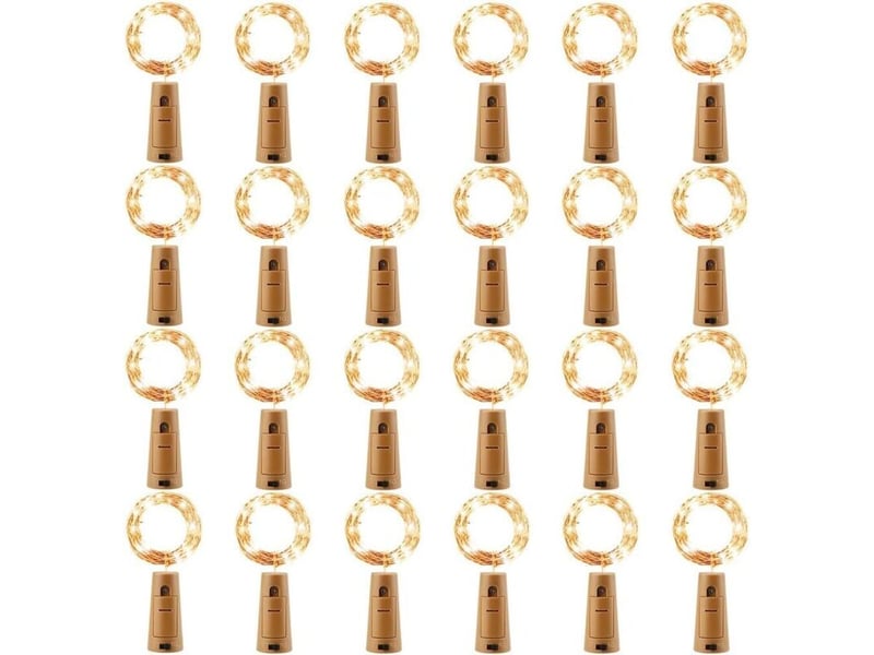  24‑pces lampes pour bouteilles à led fil‑cuivre, guirlande lumineuse bouchon‑liège, lumière blanc chaud, fonctionnement sur piles  - Conforama A