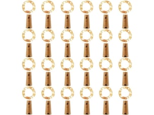 24‑pces lampes pour bouteilles à led fil‑cuivre, guirlande lumineuse bouchon‑liège, lumière blanc chaud, fonctionnement sur piles
