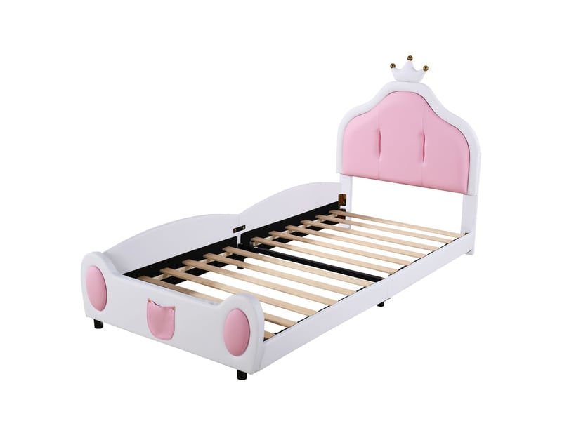  Lit enfant rembourré 90 x 200 cm avec tête de lit couronne, design bicolore, similicuir blanc Fay Lum - Conforama A