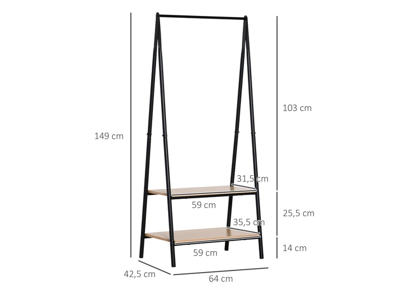  Portant à vêtements 2 étagères en mdf et acier bois clair et noir  - Conforama C