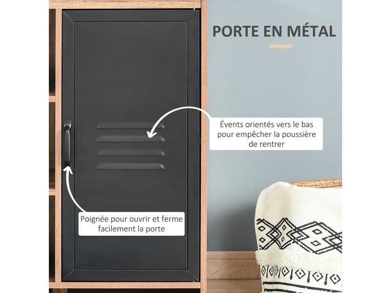  Buffet industriel - meuble de rangement sur pied placard - en bois et porte métal noir 3 niches  - Conforama W