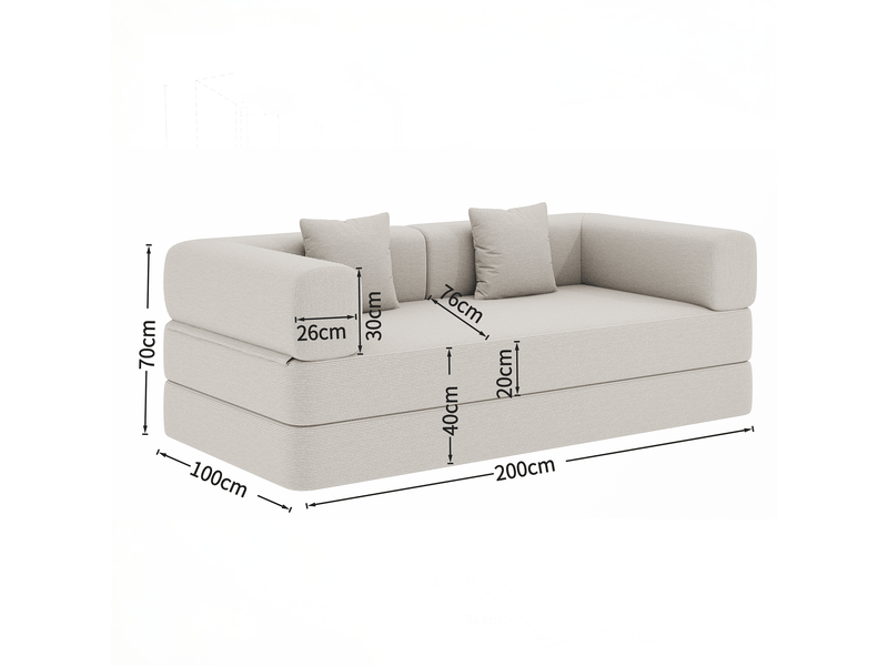  Canapé-lit convertible pliable en velours côtelé avec coussin cylindrique, blanc cassé  - Conforama C