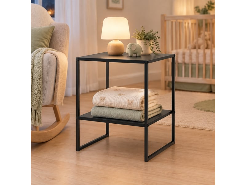  Table d’appoint industrielle noire en acier avec étagère 40x40x45 cm  - Conforama D