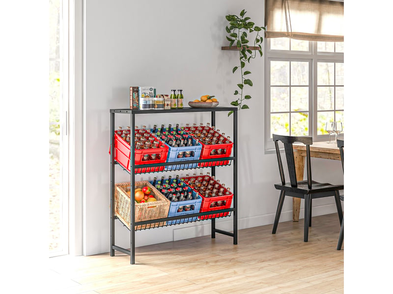  Étagère de rangement réglable en hauteur, en métal robuste, design compact, capacité de charge de 210 kg, noire  - Conforama C