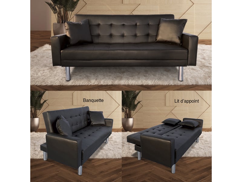 Banquette clic clac 3 places noir - elbe Elbe01 - Conforama E