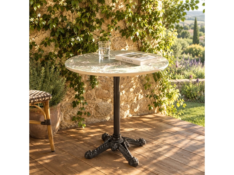 Icare - ensemble n°1: table bistrot d70cm pliable en céramique marbré vert - Conforama B
