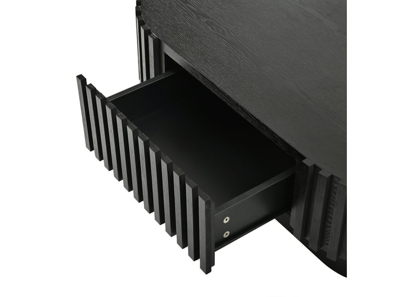  Table basse ovale noire 100 x 50 x 35,5 cm en mdf, 1 tiroir discret et décor à lamelles pour le salon  - Conforama D
