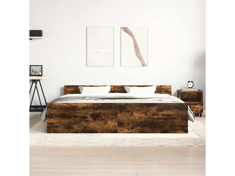  Lit double- lit adulte -  cadre de lit sans matelas chêne fumé 200x200 cm  - Conforama C