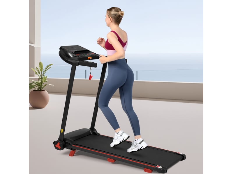  Tapis de course pliable 125x62x106 cm noir en métal, inclinaison 8%, vitesse 14 kmh, écran led bluetooth  - Conforama B