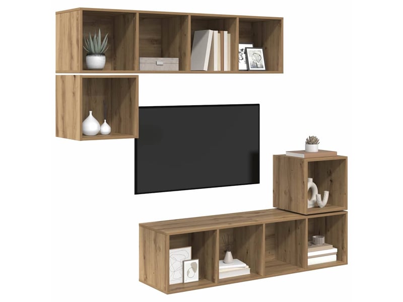  Ensemble meuble tv - banc tv - meuble de rangement 4 pcs chêne artisanal bois d'ingénierie  - Conforama C