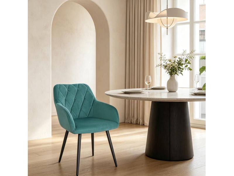  Chaise de salle à manger 44,5x46,5x79 cm avec accoudoirs métal bleu sarcelle  - Conforama B