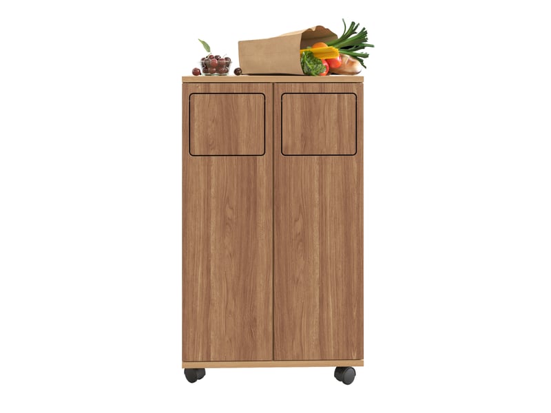 Meuble de tri des déchets 46,7x35x80 cm naturel mdf, 2 compartiments à roulettes pour cuisine et salle à manger - Conforama D