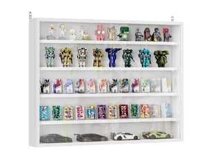 Vitrine murale pour objets de collection 4 étagère réglables en hauteur et 2 portes coulissantes 80 x 9,5 x 60 cm blanc