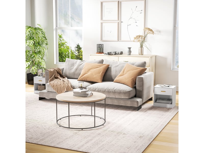  Lot de 2 tables de chevet, table de nuit avec 2 tiroirs et étagères ouvertes, style moderne, 39 x 28 x 41 cm, blanc  - Conforama D