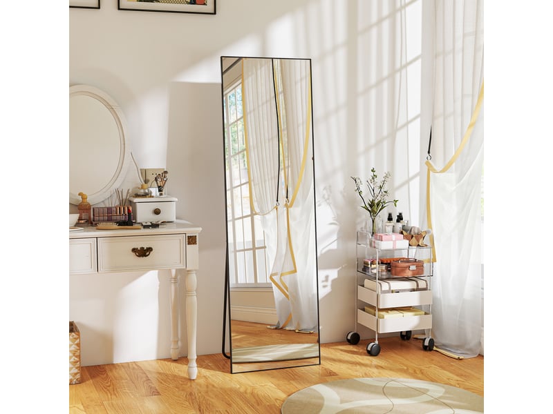  Miroir mural ou sur pied pleine longueur en métal et alliage d'aluminium, 50 x 2 x 161,5 cm, noir  - Conforama C