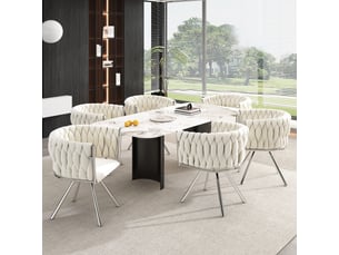 Lot de 6 chaises de salle à manger,59x54x72 cm,pivotantes,velours,beige et argentées
