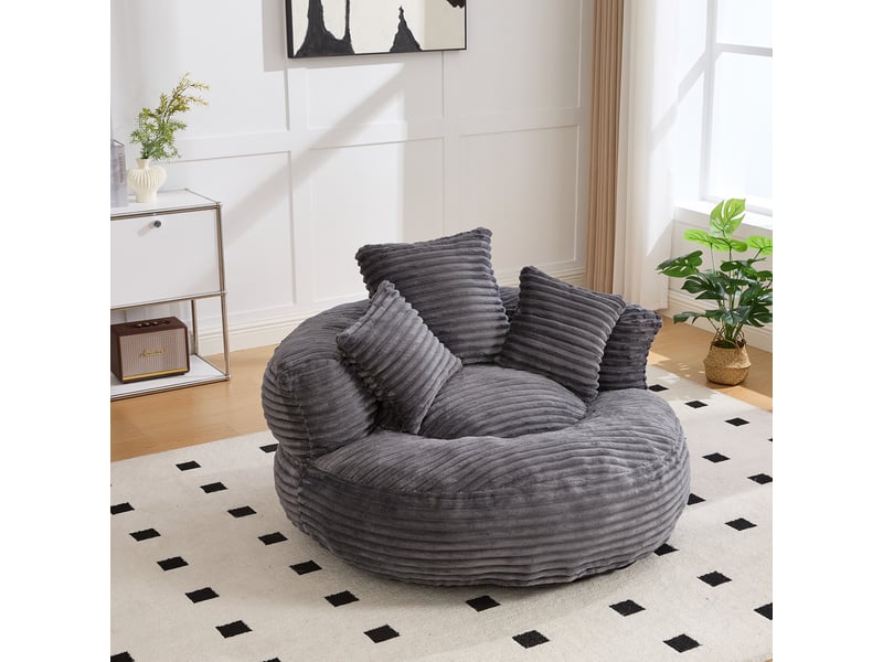  Fauteuil inclinable - à dossier haut - avec 3 coussins - résistant et confortable - velours côtelé - gris foncé  - Conforama C