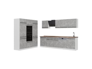 Vicco cuisine, bétonblanc, 180cm plan de travail chêne doré