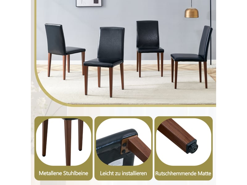  Lot de 2 chaises de salle à manger avec dossier ergonomique  - pieds métal, simili cuir noir noyer  - Conforama E