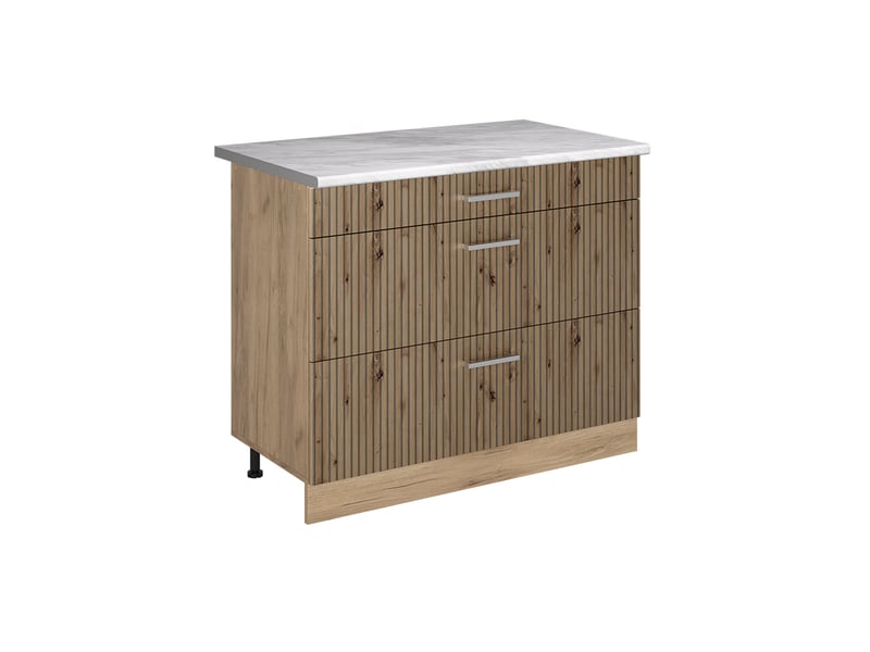 Vicco meuble cuisine, chêne artisanchêne doré, 100cm plan de travail marbre - Conforama A