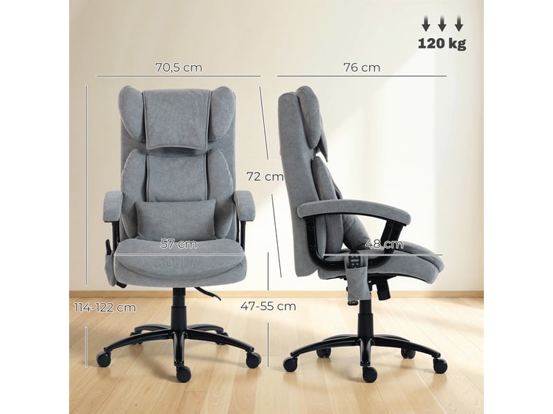  Fauteuil de bureau ergonomique massant avec 4 points de pétrissage, fauteuil de direction avec dossier papillon haut, assise large, gris  - Conforama E