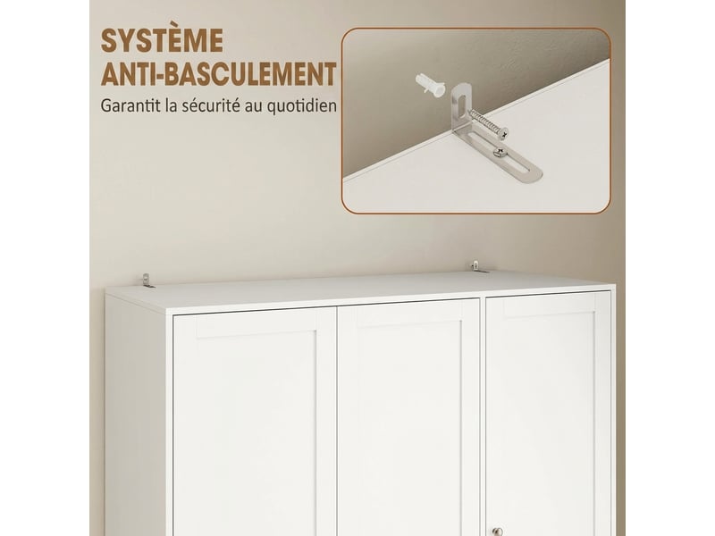  Armoire chambre penderie avec 4 portes, 3 tiroirs, 120 x 50 x 176,5 cm, barre de suspension et étagère réglable, blanc  - Conforama R