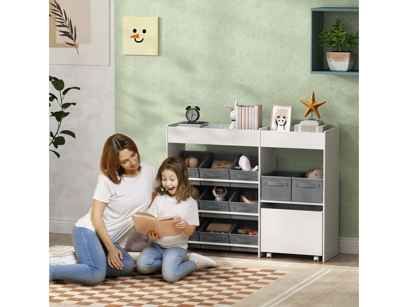  Meuble de rangement enfant 105x30x80 cm blanc avec 11 bacs en tissu  - Conforama B