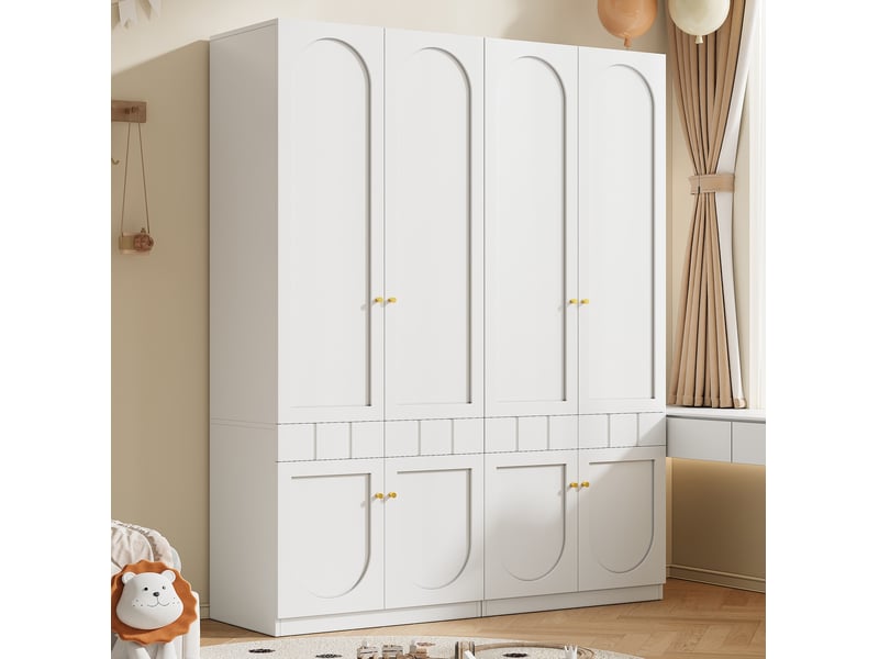  Armoire 2 portes avec penderie, tiroirs et étagères fixes pour chambre en mdf laqué blanc lot de 2 160 × 50 × 200 cm  - Conforama D